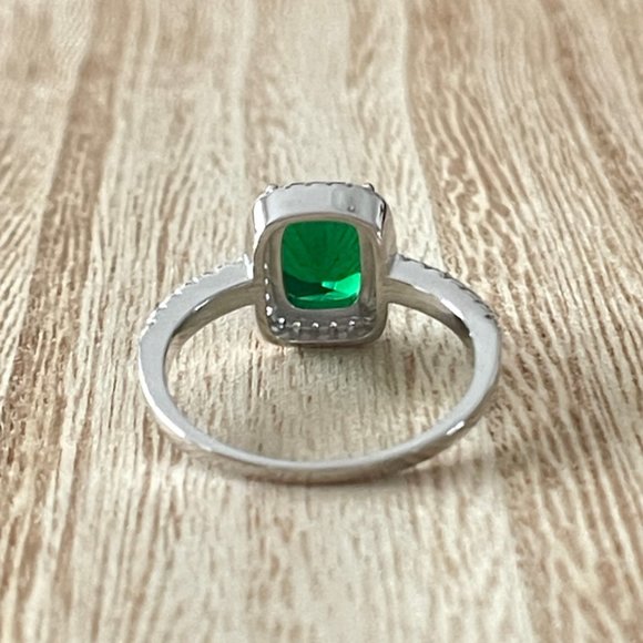 Radiant Simulated Emerald Halo Ring - Platinum Plated - Picture 3 of 5